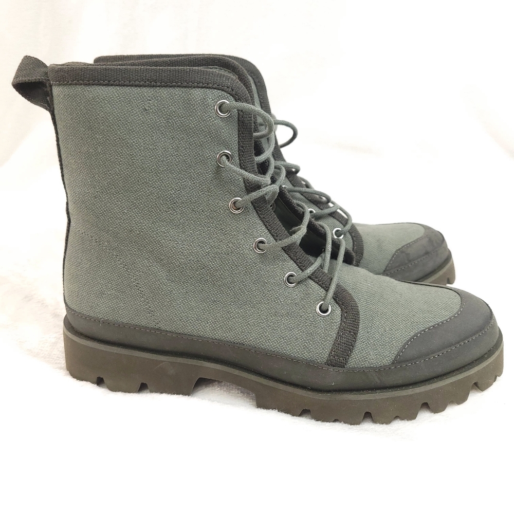 J. Crew Gwen Canvas Lace Up Lug Sole Combat Boots Slate Green 7 BD886
